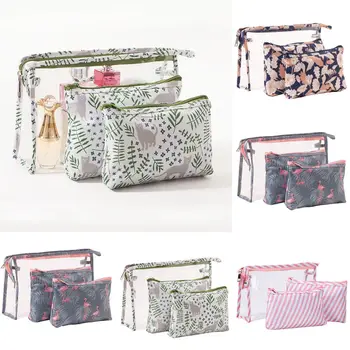 

3PCS Cosmetic Bags Laides Fashion Toiletry Travel Wash Makeup Bag PVC Holder Pouch Kits Handmade Cosmetic Bags Cases