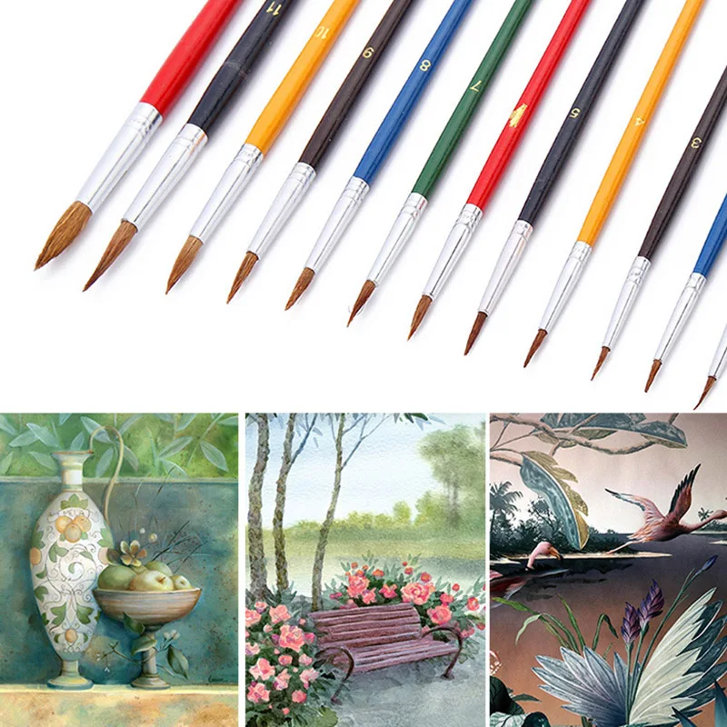 

12Pcs/Set Brown Wool Watercolor Paint Brushes Multicolor Handle Pointed Artistic Gouache Acrylic Brushes For School Art Supplies
