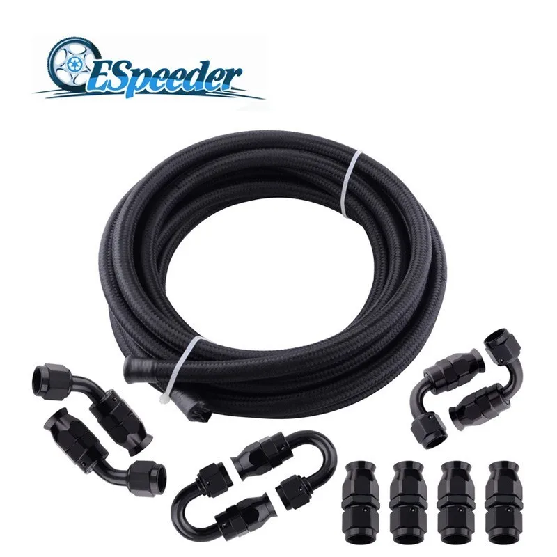 

ESPEEDER AN6 0/45/90/180 Degree Aluminum Swivel Hose End Fitting 5 Meter PTFE Teflon Fuel Hose Line Oil Cooler Hose Adapter Kit