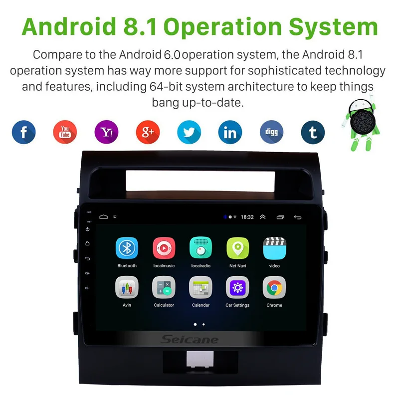 Top Seicane 10.1" Android 8.1 Car Multimedia Player For Toyota Cruiser FJ 2007 2008-2017 Auto Radio GPS Navigation USB AUX WIFI DVR 1