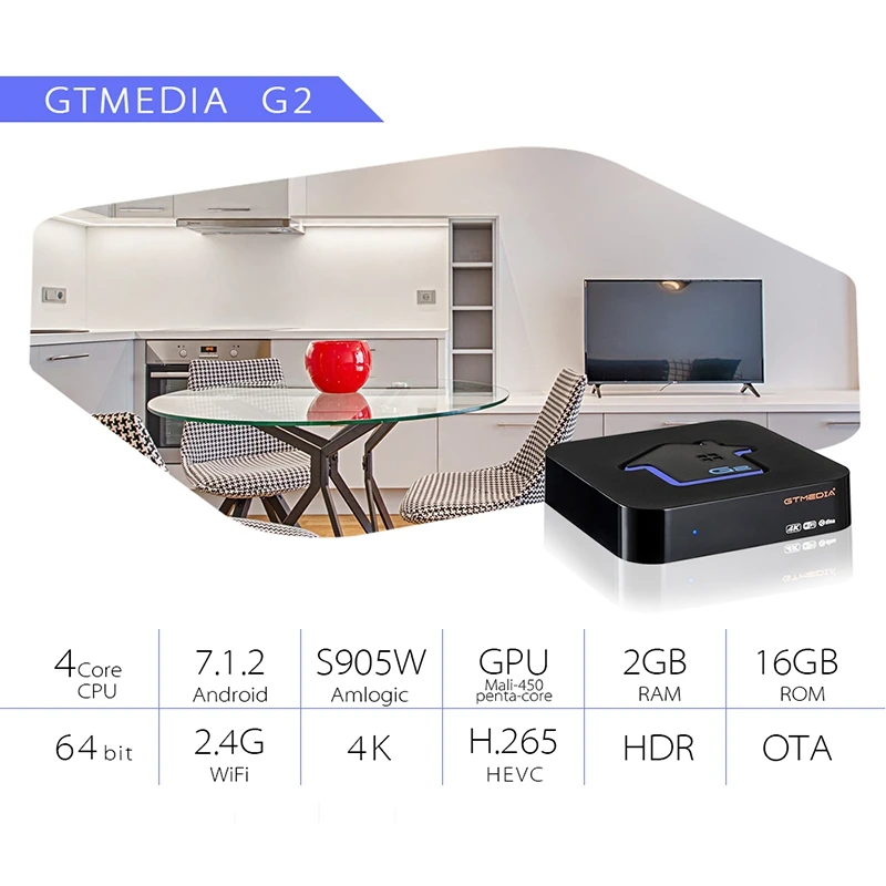 Gtmedia G2 S905W Android 7.1 Iptv De Es Pl Pt Fr Support Smart Tv Box Media Player 2G/ 16G Built-In Wifi 4K Hd 2.4G Wifi Set T