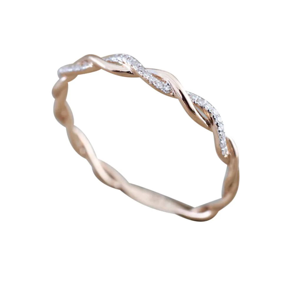 Розовое золото цвет твист классический кубический цирконий Свадебное обручальное кольцо для женщин девочек Австрийские кристаллы подарок кольца Bague Femme