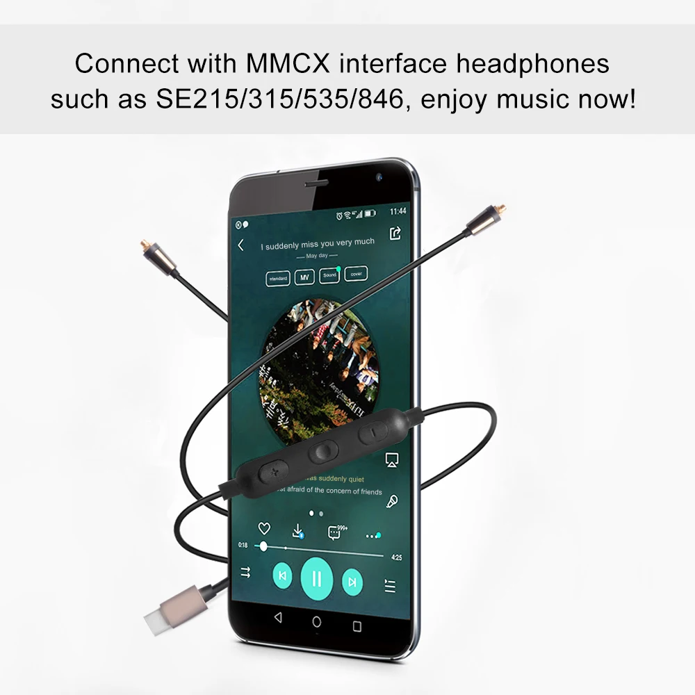 Okcsc Type C Earphone Cable Mmcx Headphone Cords Button Control W Mic For Xiaomi 6 Huawei P20 Htc U11 Plus Sony Xperia Xz2