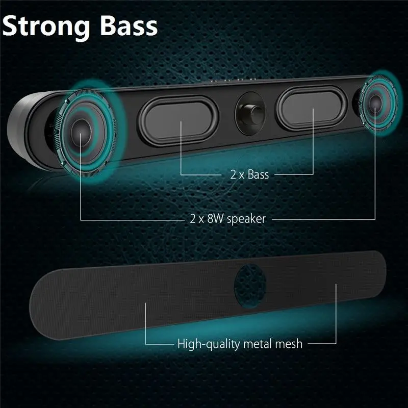

LP-s11 Sound Bar 2.0 Channel Bluetooth speaker Soundbar 16W wireless Home Theater Surround Audio TF AUX USB