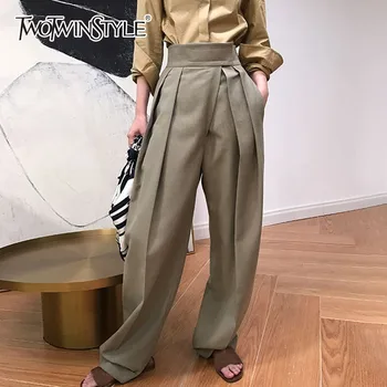 

TWOTWINSTYLE Casual Harem Pants Women High Waist Wide Leg Pants Female Fashion Trousers 2018 Autumn New