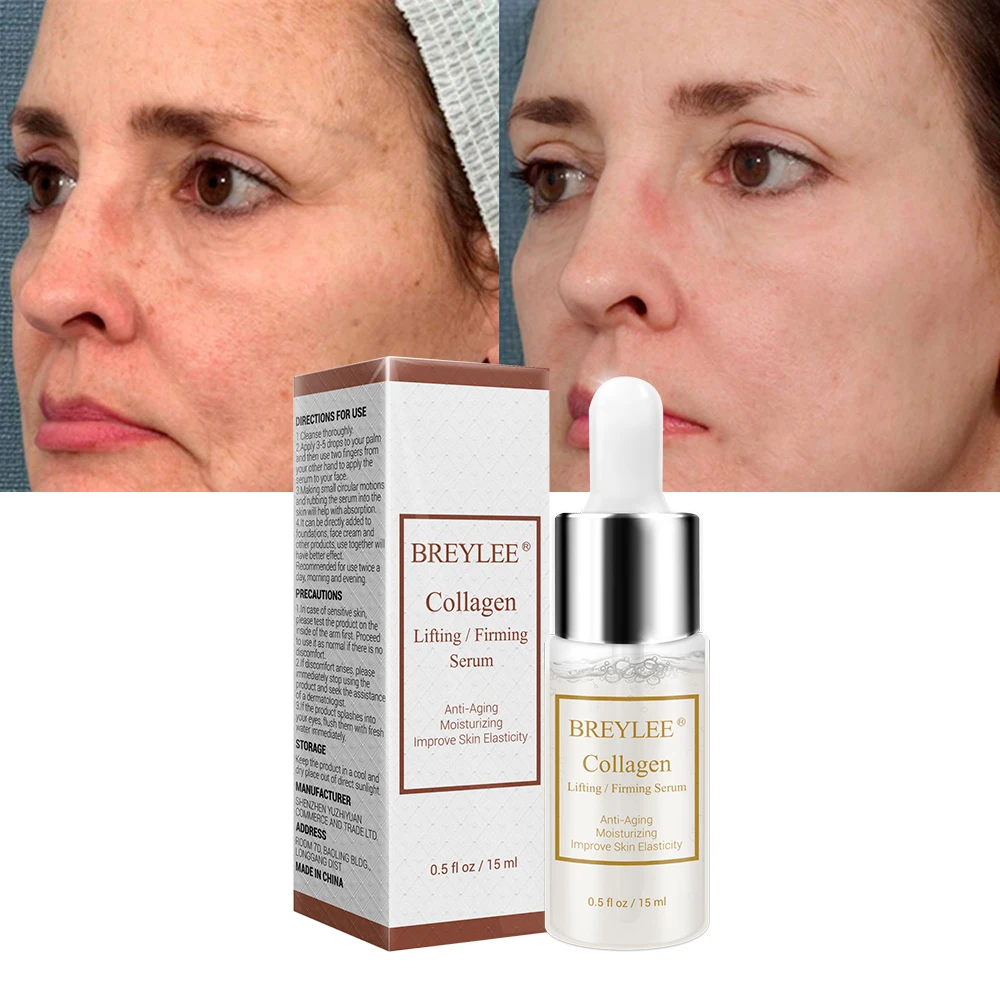 Breylee Collagen Lifting Firming Serum Hyaluronic Acid Moisturizing Essence Anti-aging Remove Wrinkles Face Cream Skin Care 15ml