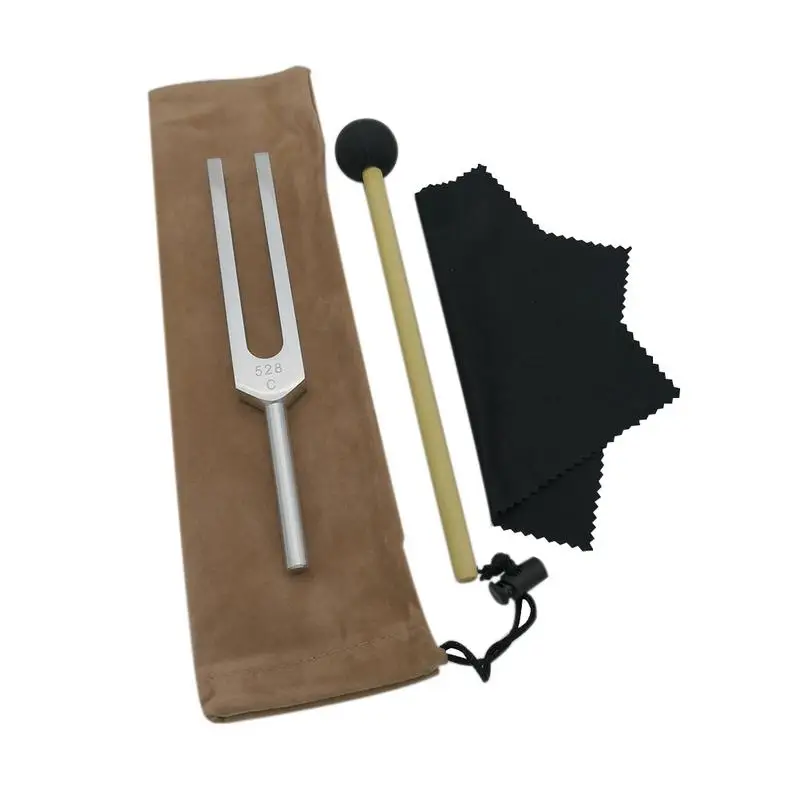 

528 Hz Tuning Fork with Silicone Hammer Cleaning Cloth Perfect Healing Musical Instrument