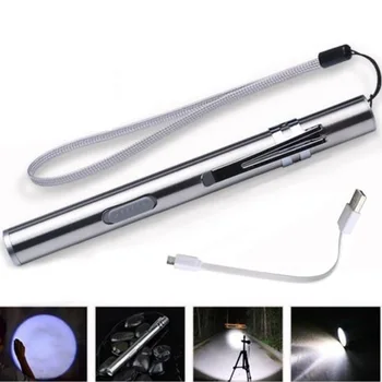 

USB Rechargeable Led Flashlight Stainless Steel Pen Clip Torch Visual Oral Throat Portable Camping Mini Flashlight #16