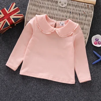 

Peter Pan Collar Girls T-shirts Blouses Full Sleeve Cute Baby Girl T Shirt Cotton Solid Color Kids Clothes Girls Tops Clothing