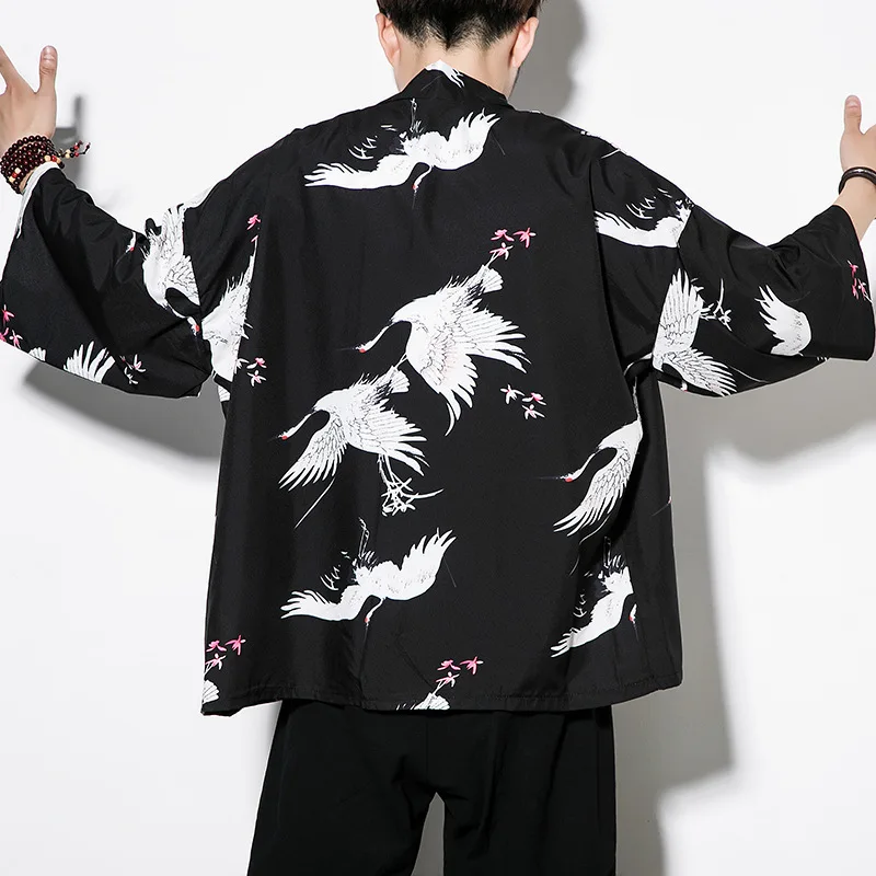 Chinese Kimono Cardigan Thin Men Open Kimono Summer Linen Jacket Mens Traditional Streetwear Printing Jackets Clothes 2019 5XL