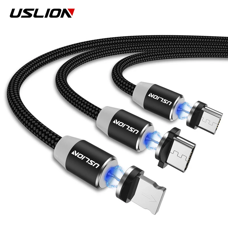 

USLION 1M LED Magnetic USB Cable Chargers for iPhone Xs Max 8 7 6 & USB Type C Cable & Micro USB Cable for Samsung Xiaomi USB C