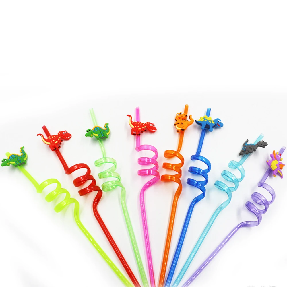 8 шт. мягкие одноразовые красочные соломинки маленький динозавр пластиковые изогнутые соломинки милые соломинки для питья детей день рождения