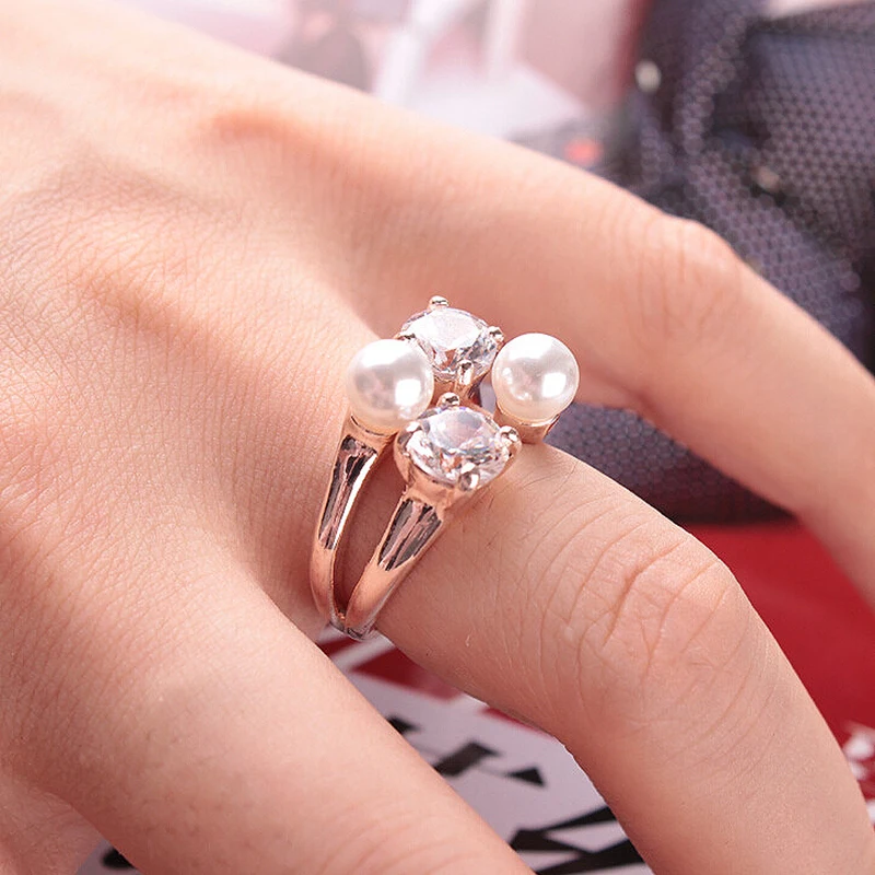 

Zircon ring New Opening Crystal 1 piece Pearl Adjustable Fine Ring Gifts Fashion