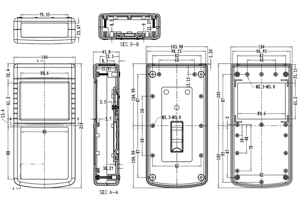 Us 13 5 210 104 44mm Handheld Electronic Project Enclosure Abs Wire Connection Junction Box Lcd Display Instrument Control Outlet Casing Wire