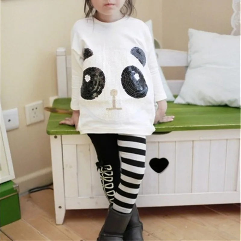 Baby Girls Clothes Teenage Girls Clothing 2PCs Panda Sequins Tops +Striped Bow Pants Winter Cloth Roupas Infantis Outfits Baby Girls Clothes Teenage Girls Clothing 2PCs Panda Sequins Tops +Striped Bow Pants Winter Cloth Roupas Infantis Outfits
