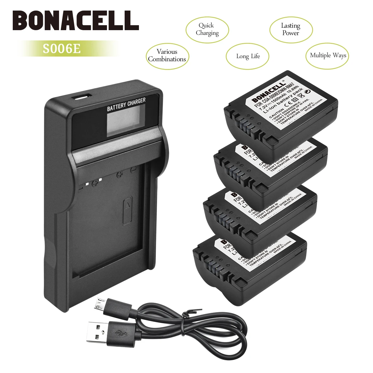 Bonacell 1500 мА/ч, CGA-S006 CGR CGA S006E S006A S006 DMW-BMA7 Батарея+ ЖК-дисплей Зарядное устройство для цифрового фотоаппарата Panasonic DMC FZ7 FZ8 FZ18 FZ28 FZ50 L50