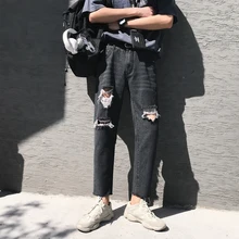 Летние мужские рваные мешковатые мужские джинсы модные трендовые повседневные брюки свободные синие/черные брюки большого размера 27-34