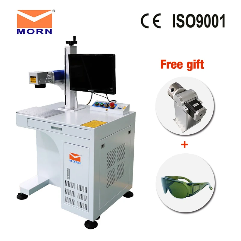  High accuracy 20W fiber laser marking machine with computer rotary device marker for gold silver ri