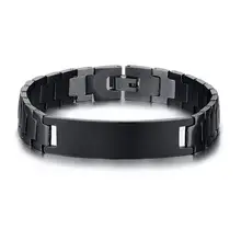 Гравировки Имя ID бар браслеты для мужчин нержавеющая сталь звено цепи мужской черный цвет 7,6 дюймов