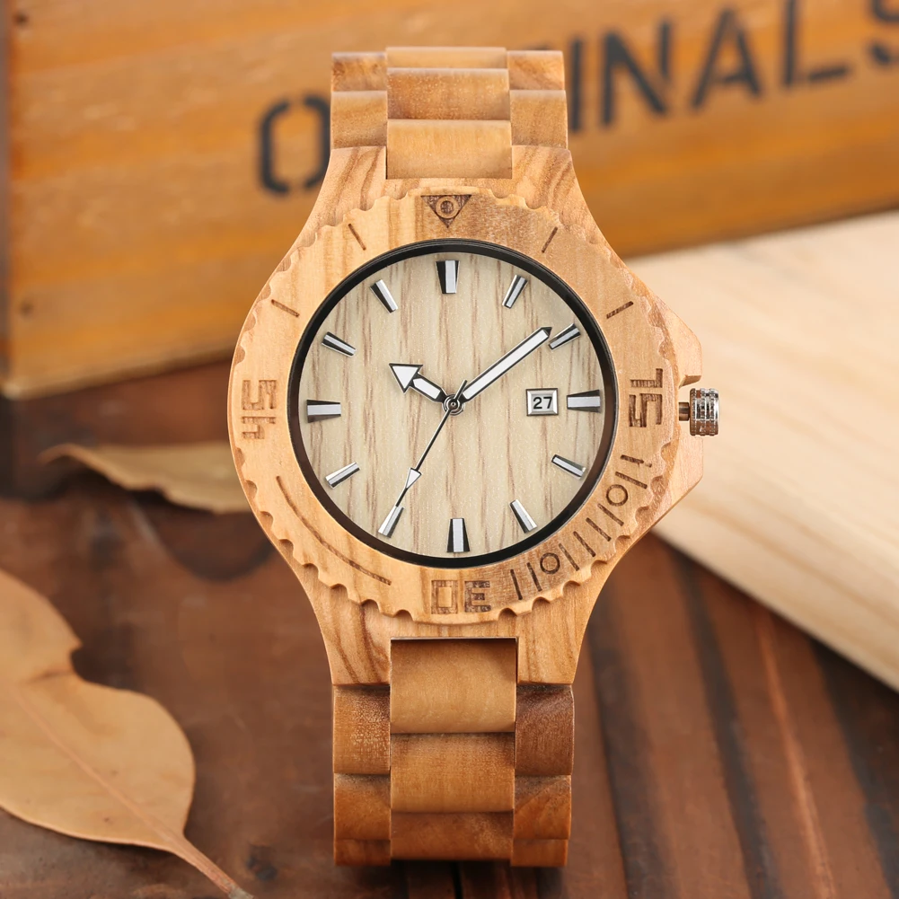 

Men Quartz Movement Auto-Date Display Full Wooden Watch Handmade Wood Wristwatch Relogios Masculino Exquisite Timepieces Clock