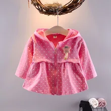 Осеннее пальто для девочек детская хлопковая куртка тонкое пальто на молнии в горошек