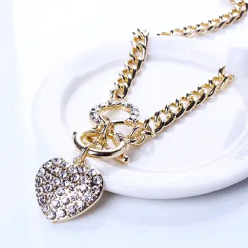 

Love Heart Toggle Pendant Necklace Lover Couple Bling Rhinestone Short Necklace For Women Delicate Valentine Day Birthday Gift