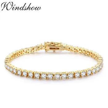 

3mm 925 Sterling Silver Gold Color Round AAA CZ Ziron Tennis Bracelets For Women Pulseras Pulseira Bracelete Jewelry Girl Friend