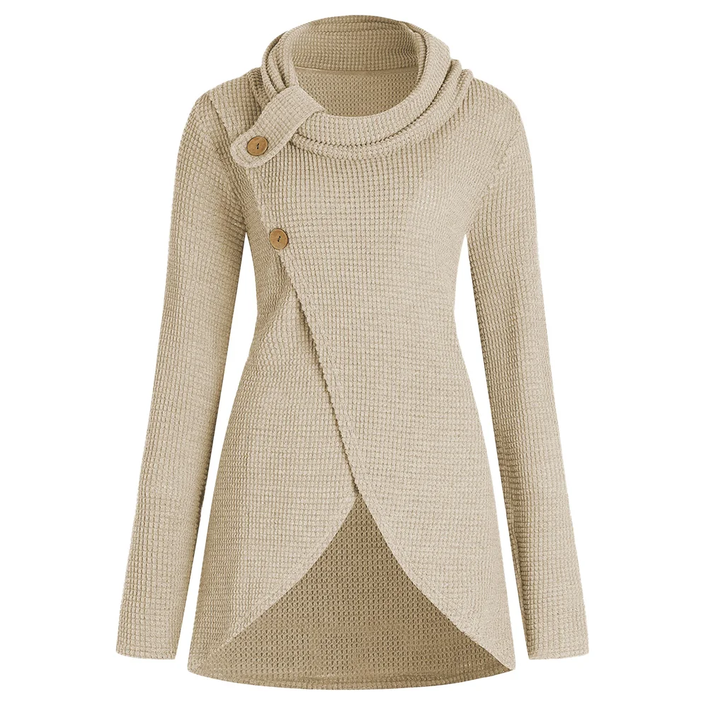 ROSEGAL Plus Size Buttons Front Slit Sweater Women Pullovers Fall Winter Casual Cowl Neck Long Sleeves Solid Sweaters Jumpers | Женская