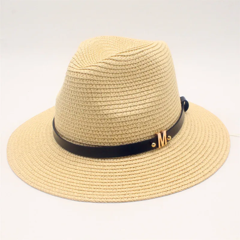 

oZyc Summer Casual Sun Hats For Women Fashion Letter M Jazz Straw For Man Beach Sun Straw Panama Hat Wholesale And Retail