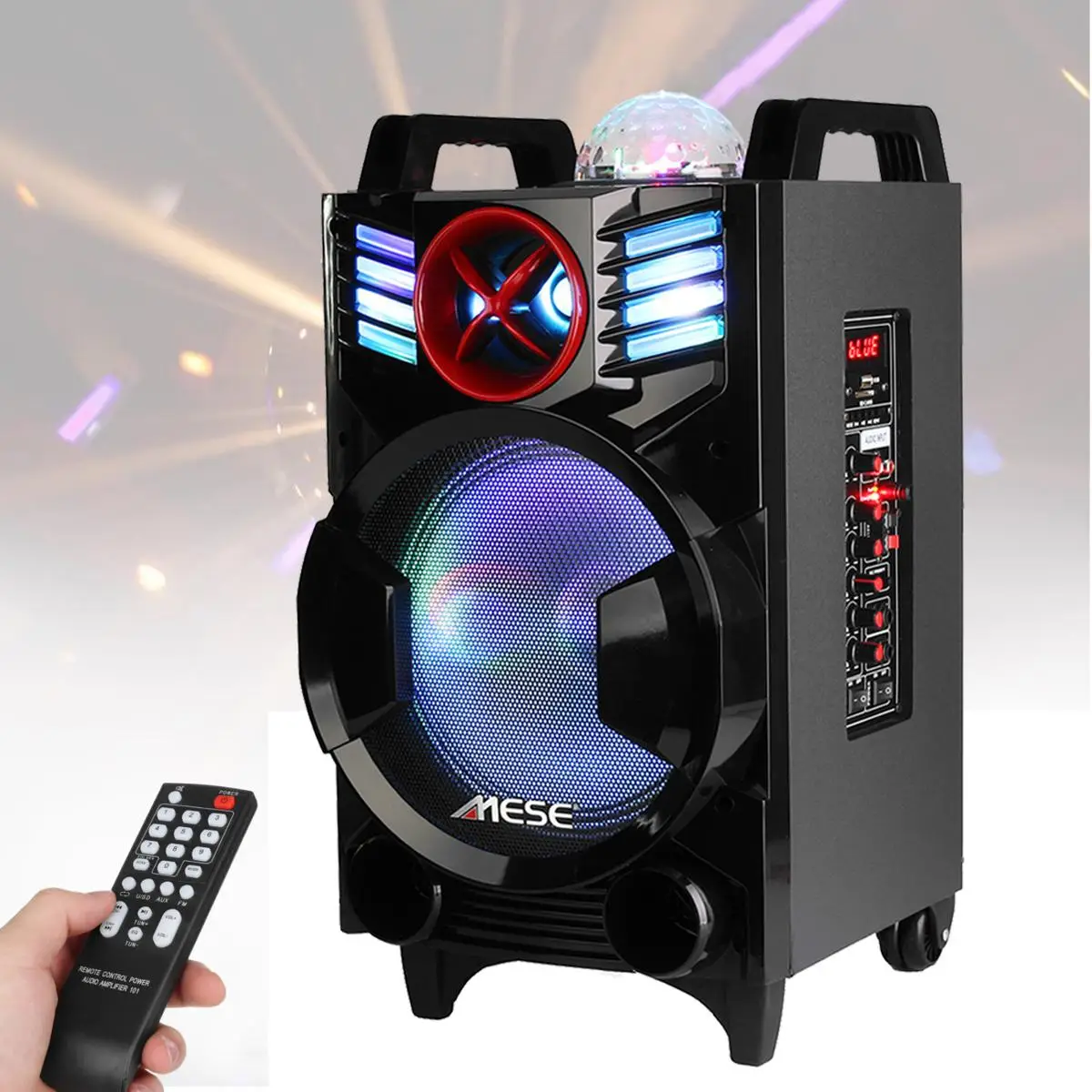 

10inch Outdoor bluetooth Audio Speaker RGB Magic Ball Effect Led Stage Light Portable Stage Speakers
