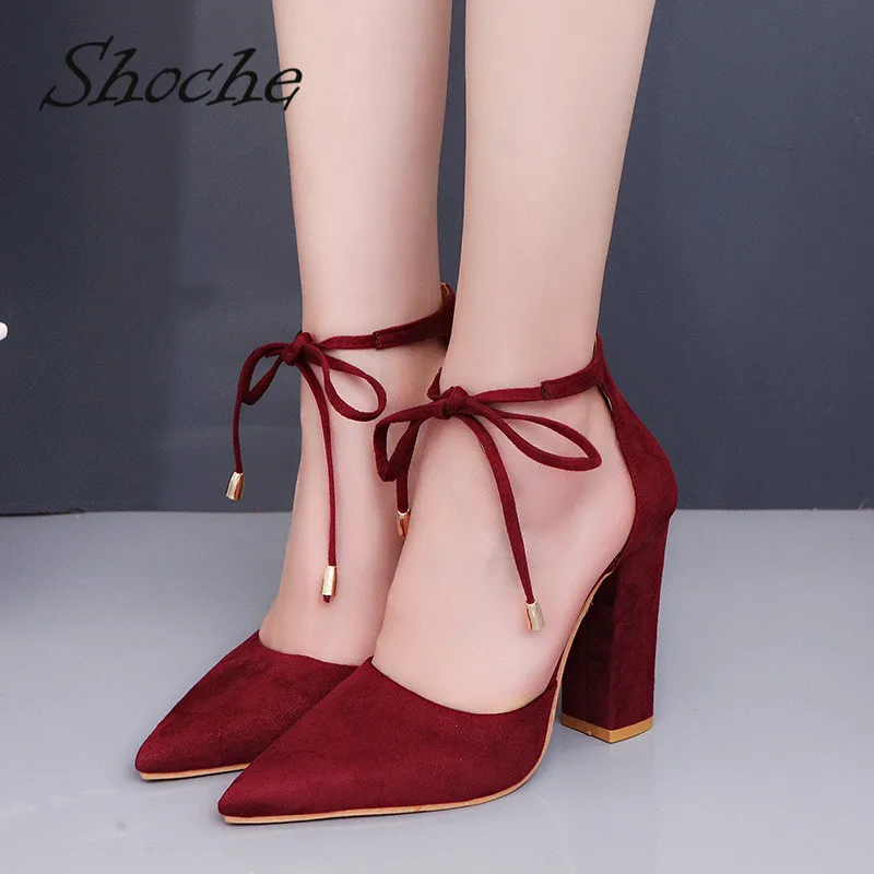 Womens Block Heels Pointed Toe Shoes Lace-Up Oxfords Suede Fabric Party Pumps Sz 