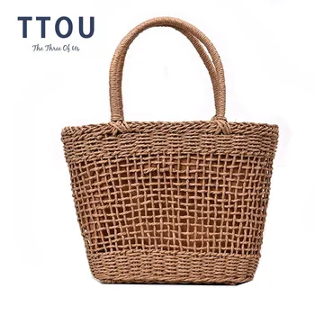 

TTOU Hollow Mesh Pattern Handmade Straw Bag Casual Woven Handbags Shoulder Beach Bag Totes Fashionable Bags For Summer