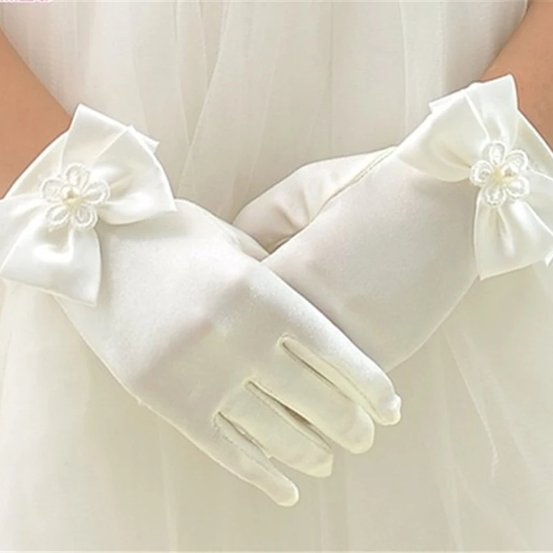 4-14T детские перчатки аксессуары принцессы для девочек детские прекрасные перчатки с бантом вечерние однотонные подарки на день рождения