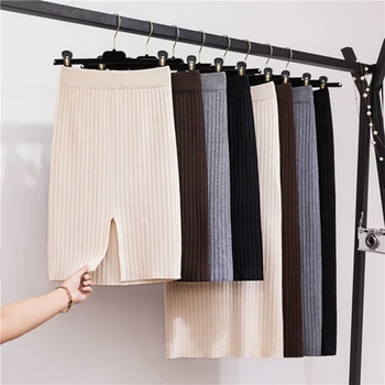 

Winter Solid Pencil Empire Skirt Knitted Office Lady Casual Knee-Leng Skirts Women Fashion Bottoms