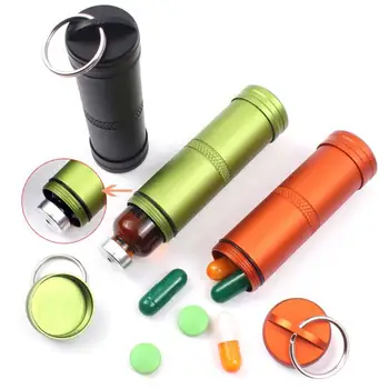 

Portable Aluminum Alloy Waterproof Pill Box Container Medicine Storage Box Bottle Case First-Aid Medicine Bottle with Key Ring