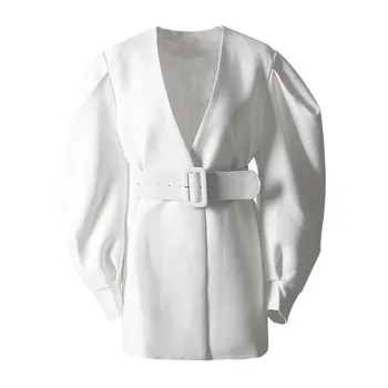 

2019 Spring V-collar Long Batwing Sleeve Green Loose Bandage Jacket Women Oversized Coat Autumn Fashion Clothes Tide A9292