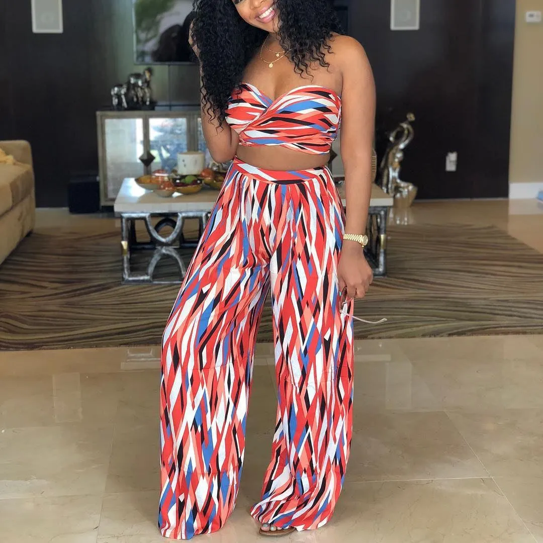 

Sexy Night Club 2 Pieces Sets Halter Top Flare Pants Chiffon Beach Women Sets