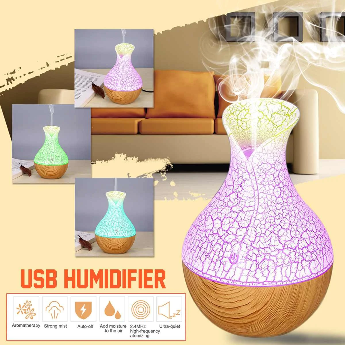 

Office Home Car USB Color LED Light Night Ultrasonic Humidifier Air Purifier Essential Oil Aroma Diffuser Spa Cold Mist Purifier