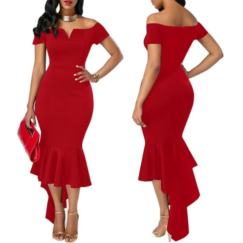 

Formal Women Bodycon Strapless Ruffles Cocktail Midi Tuxedo Dress Party Dovetail