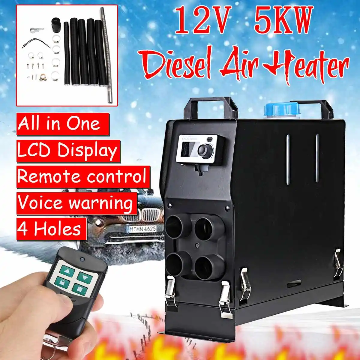 

5KW 12V 4 Holes Air Diesels Heater Parking Heater LCD Monitor Car Heater With Remote Control for RV Motorhome Trailer Trucks