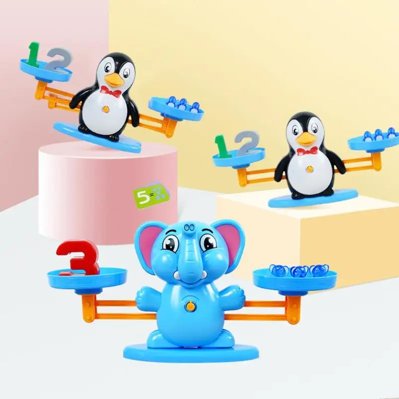 Math Match Game Board Toys Elephant Penguin Match Balancing Scale Number Balance Board Game Kids Baby Preschool Math Toys