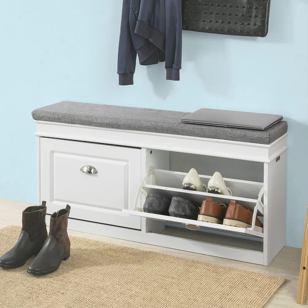 SoBuy®FSR64-W المدخل حذاء مقعد مقصورة حوامل مع الوجه-درج و وسادة مقعد SoBuy®FSR64-W المدخل حذاء مقعد مقصورة حوامل مع الوجه-درج و وسادة مقعد