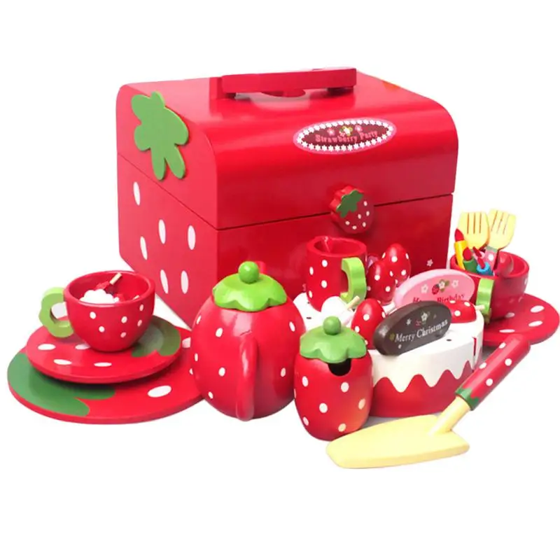 

Baby Toys Strawberry Pretend Play Cake Set Kids Play Food Set Wooden Play House Kitchen Toys Girl Xmas/Birthday Gift