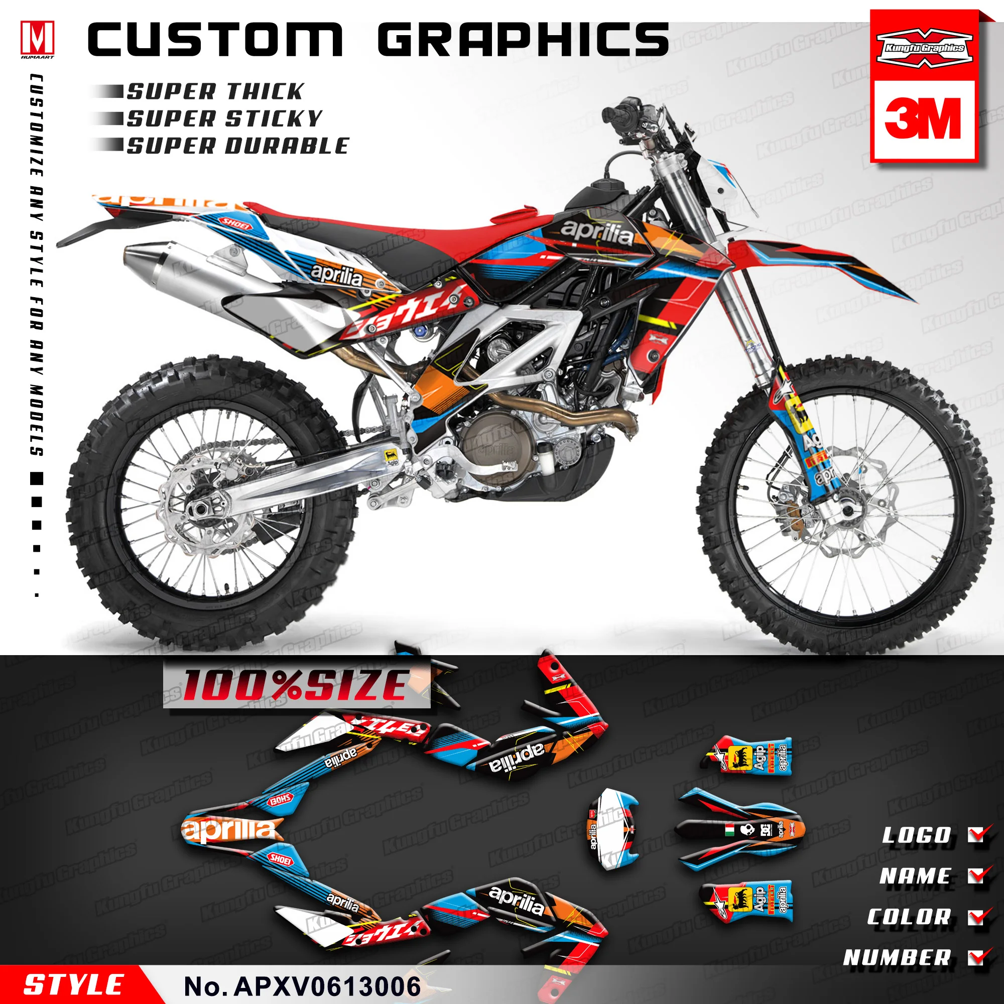 Графические наклейки KUNGFU Набор наклеек MX для Aprilia SXV RXV 450 550 2006 2007 2008 2009 2010 2011 2012 2013