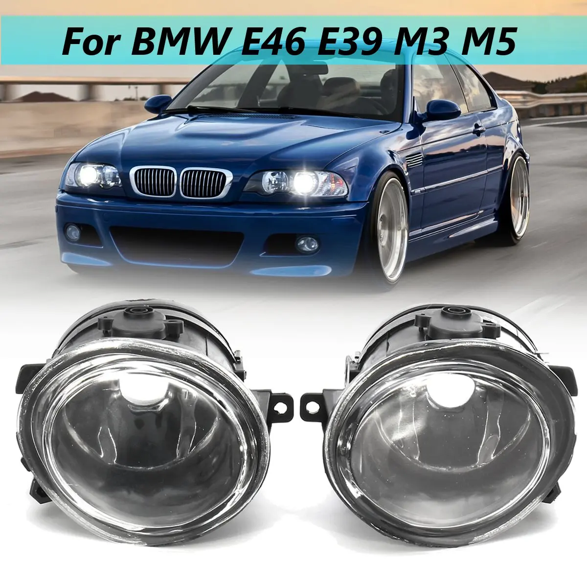 

12V Pair Clear Fog Lights Housing Lens Clear Cover For BMW 3 Series E46 5 Series E39 M3 M5 1998 1999 2000 2001 2002 2003 2004