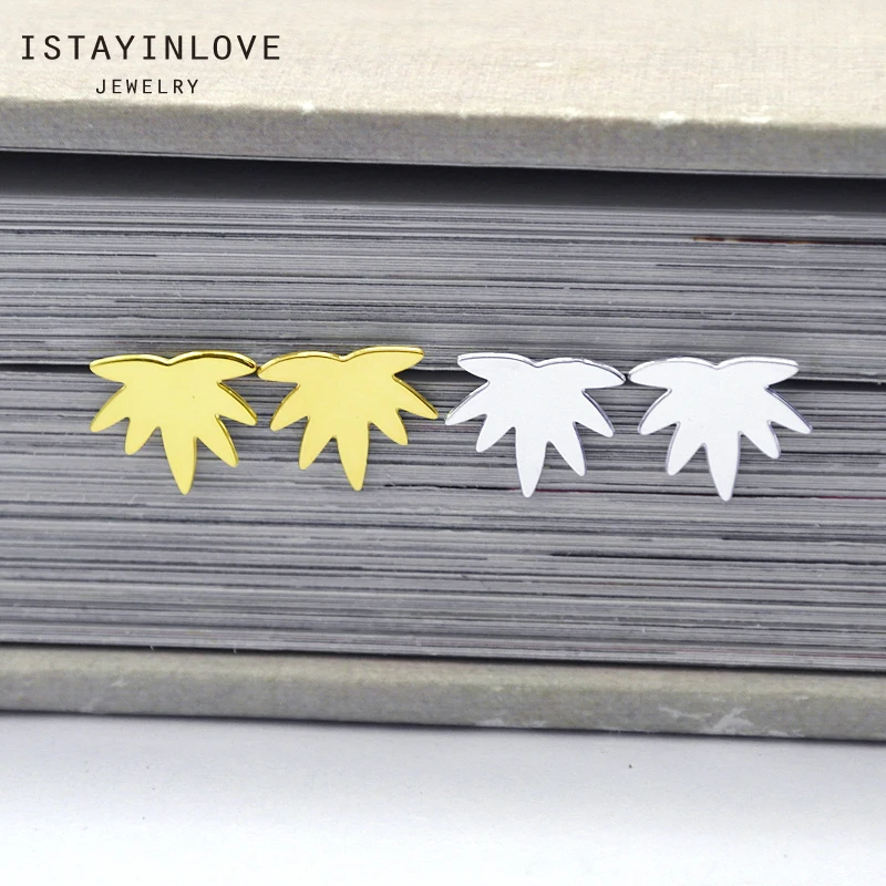 

ISTAYINLOVE JEWELRY Gold Silver Color Brass Plant Leaf Stud Earrings for Women Wedding Party Gift with Earring Stoppers ZEN168