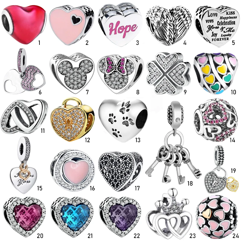 

S925 Silver Charms Pendant Crystal Enamel Love Heart Shape Bead Fit Original European Charms Bracelet Chain Bangles Jewelry Gift