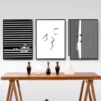 

SURE LIFE Fashion Women Abstract Kiss Poster Voyeur Nordic Canvas Paintings Print Pop Wall Art Pictures Living Room Home Decor