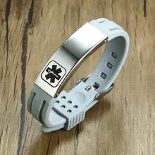 Белый Регулируемый силиконовый браслет с медицинской символикой, медицинский ID браслет, силиконовый браслет с гравировкой, браслет унисекс, ювелирные изделия