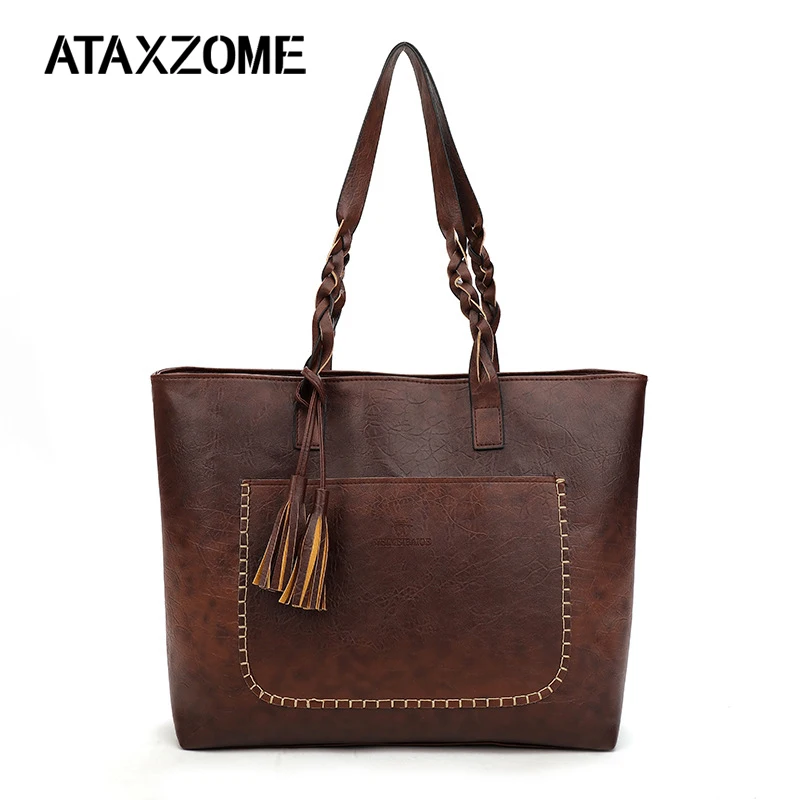 Beste ATAXZOME Grote Tassen voor Vrouwen 2018 Fashion Designer Tas PU Grote Capaciteit Schouder Handtassen Luxe Shopping Tote vrouwelijke Kwastje Bag